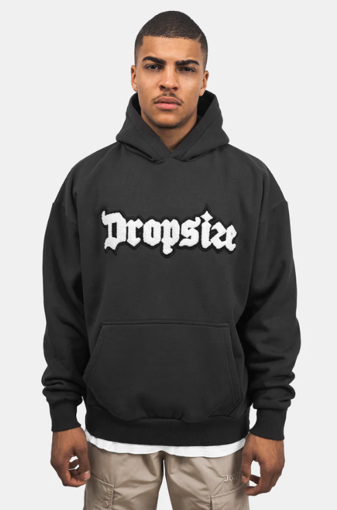 HEAVY OVERSIZE FROTTEE EMBO HOODIE WASHED BLACK