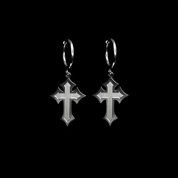 BIG FROZEN CROSS EARRING