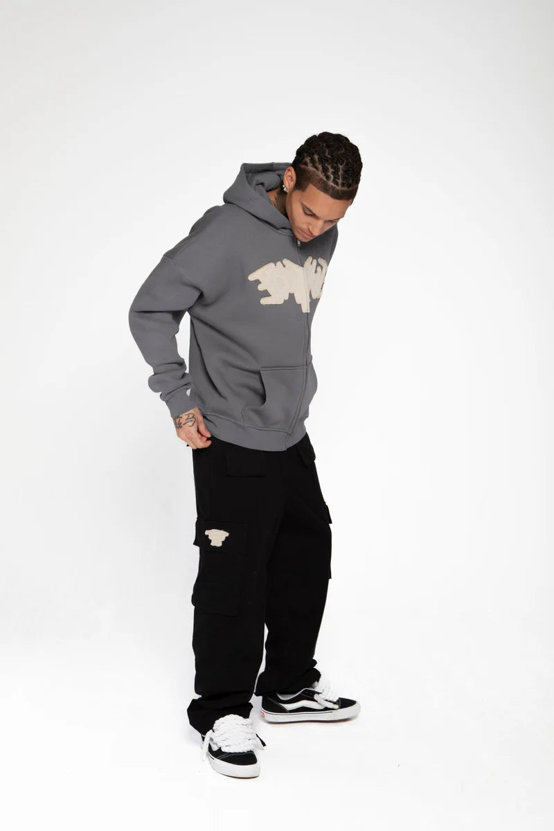 PATCH ZIP HOODIE DARK GREY