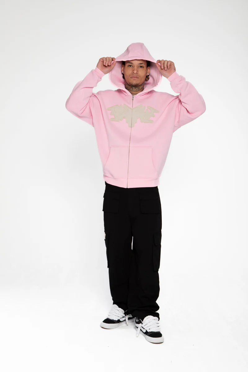 PATCH ZIP HOODIE PINK