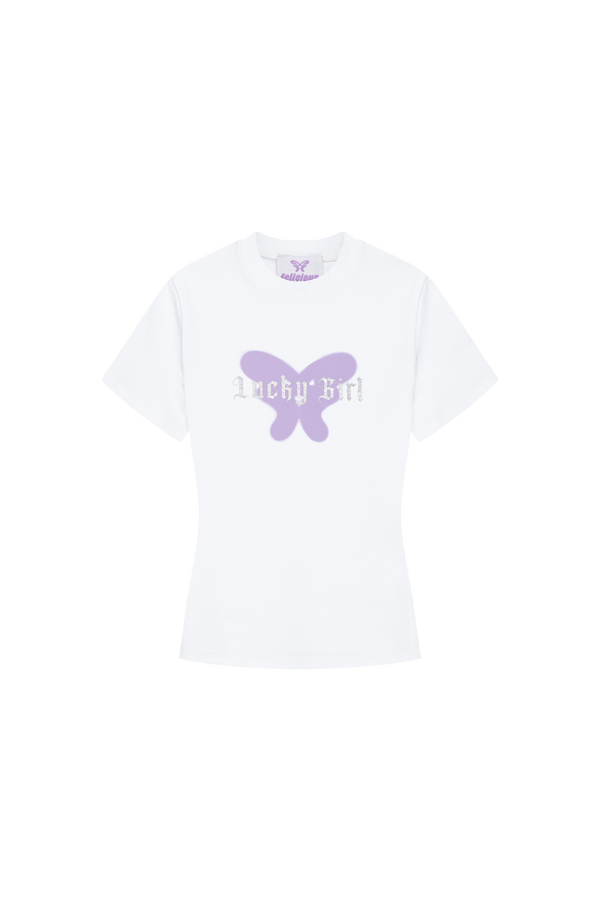 Lucky Girl Baby Tee White & Lavender