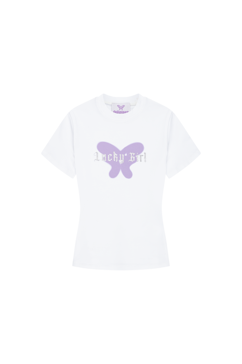 Lucky Girl Baby Tee White & Lavender