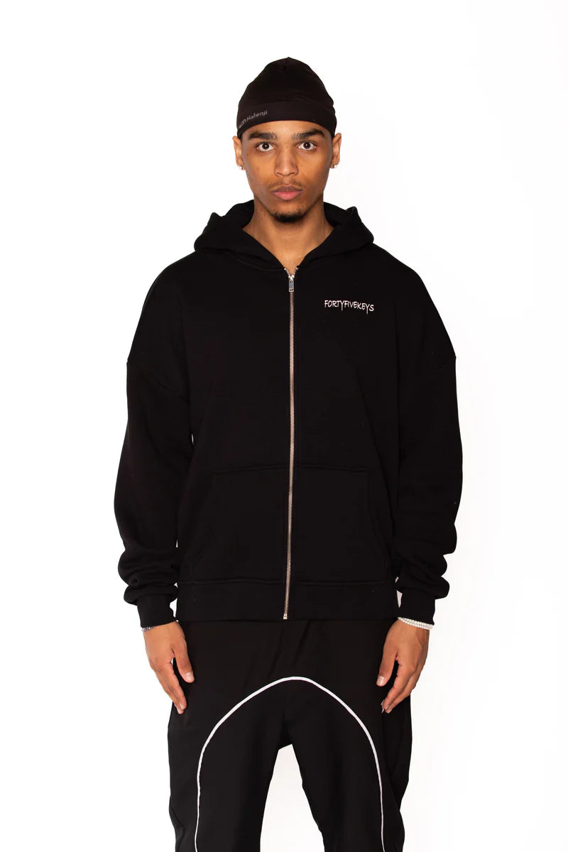 BACKPRINT ZIP HOODIE BLACK