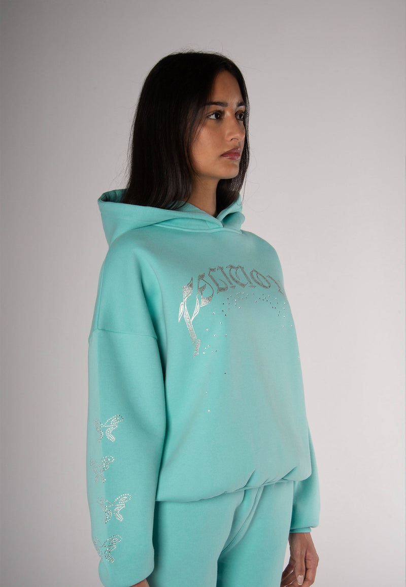 Hoodie Rhinestones Turquoise