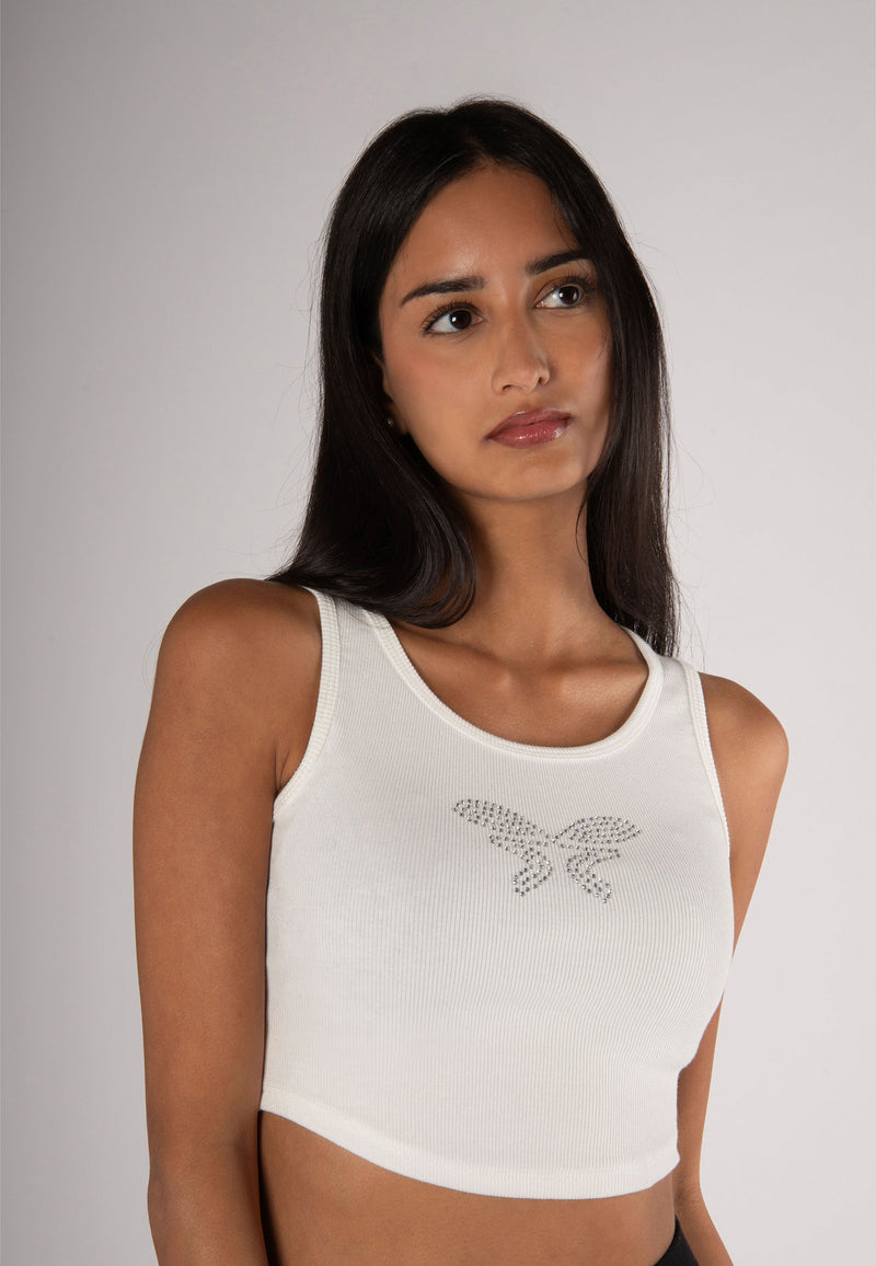 Cropped Tanktop Rhinestones White